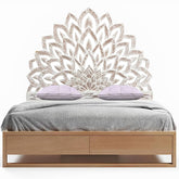 Hand Carved Lotus Flower King Size Bed Headboard Bed Head